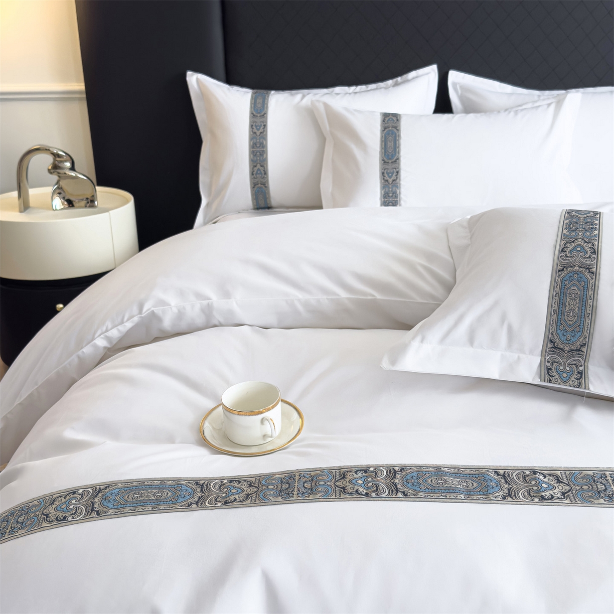 91家纺网 家纺一手货源 找家纺 梦庭帛美 2025新款酒店布草宾馆刺绣磨毛四件套 云织