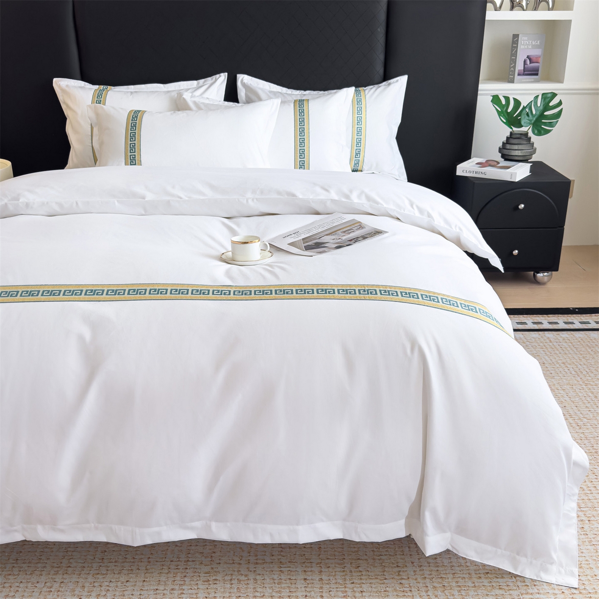 91家纺网 家纺一手货源 找家纺 梦庭帛美 2025新款酒店布草宾馆刺绣磨毛四件套 古典