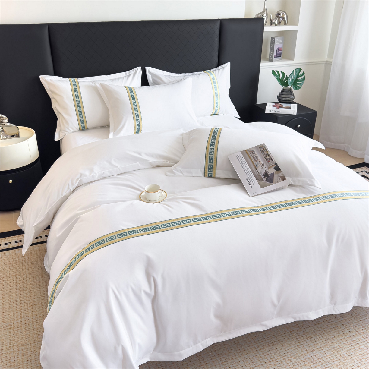 91家纺网 家纺一手货源 找家纺 梦庭帛美 2025新款酒店布草宾馆刺绣磨毛四件套 古典