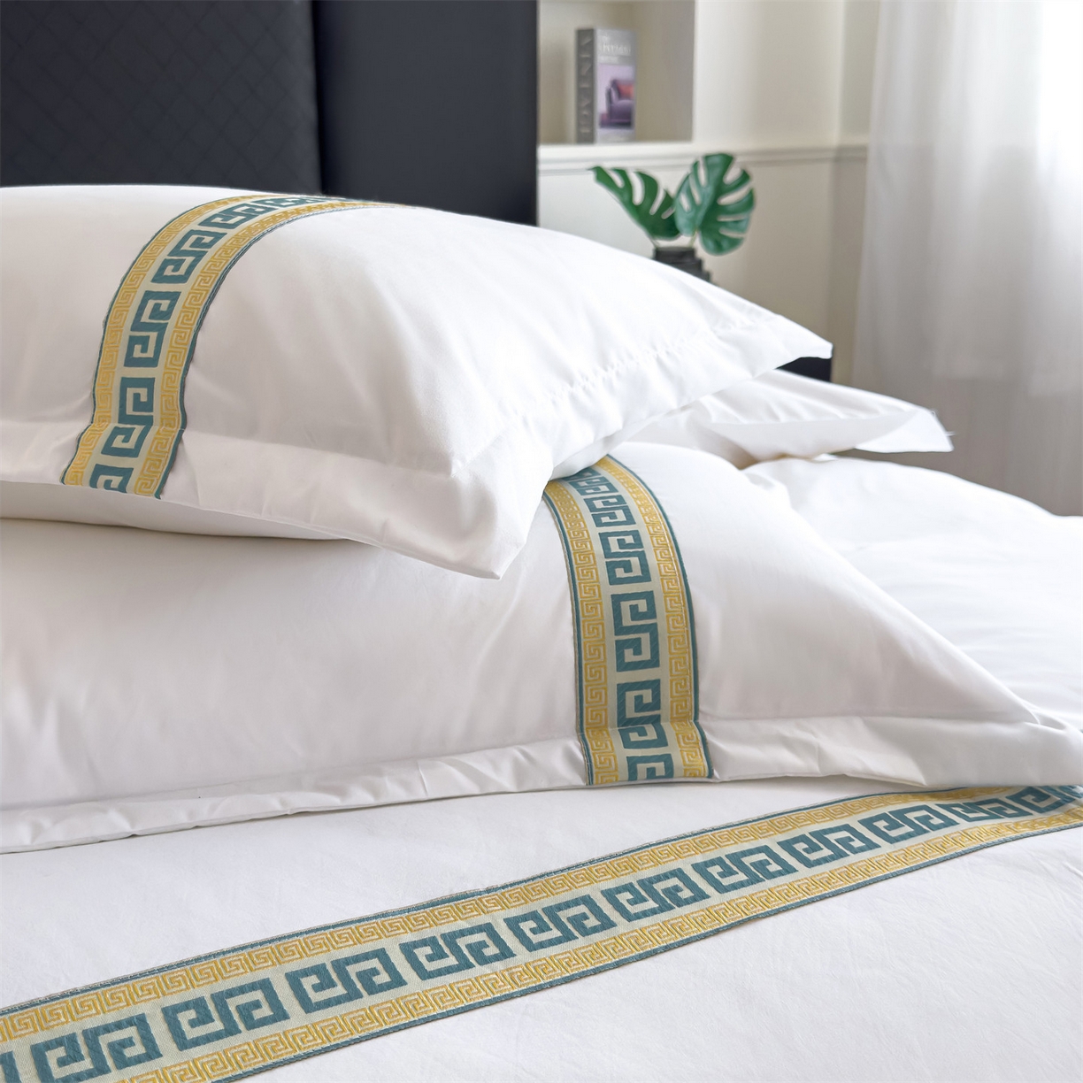 91家纺网 家纺一手货源 找家纺 梦庭帛美 2025新款酒店布草宾馆刺绣磨毛四件套 古典