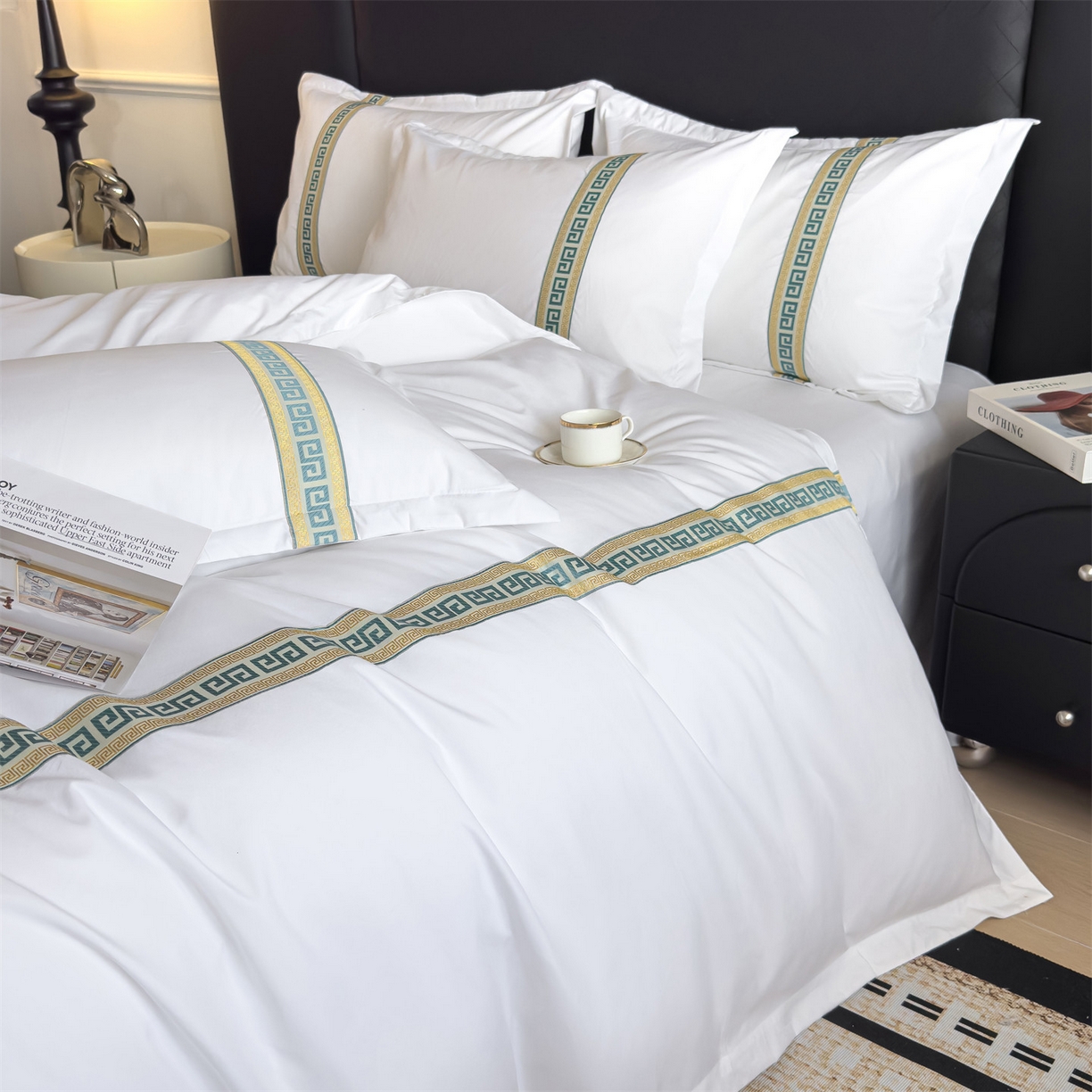 91家纺网 家纺一手货源 找家纺 梦庭帛美 2025新款酒店布草宾馆刺绣磨毛四件套 古典