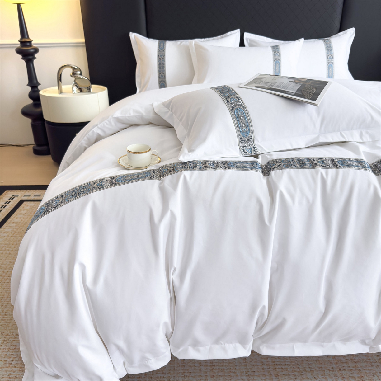 91家纺网 家纺一手货源 找家纺 梦庭帛美 2025新款酒店布草宾馆刺绣磨毛四件套 云织