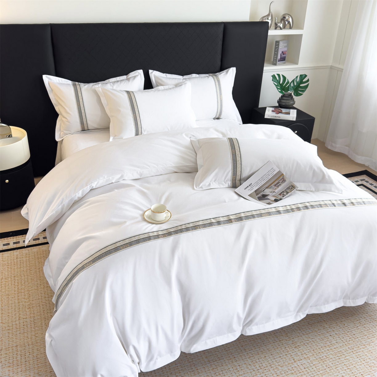 91家纺网 家纺一手货源 找家纺 梦庭帛美 2025新款酒店布草宾馆刺绣磨毛四件套 玫语