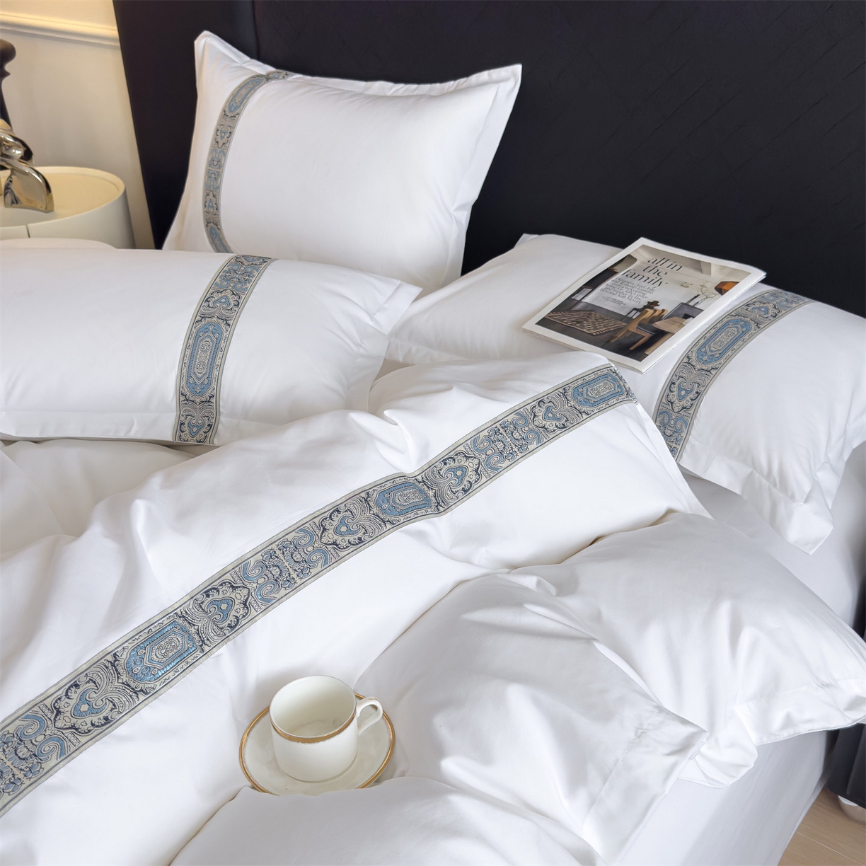 91家纺网 家纺一手货源 找家纺 梦庭帛美 2025新款酒店布草宾馆刺绣磨毛四件套 云织