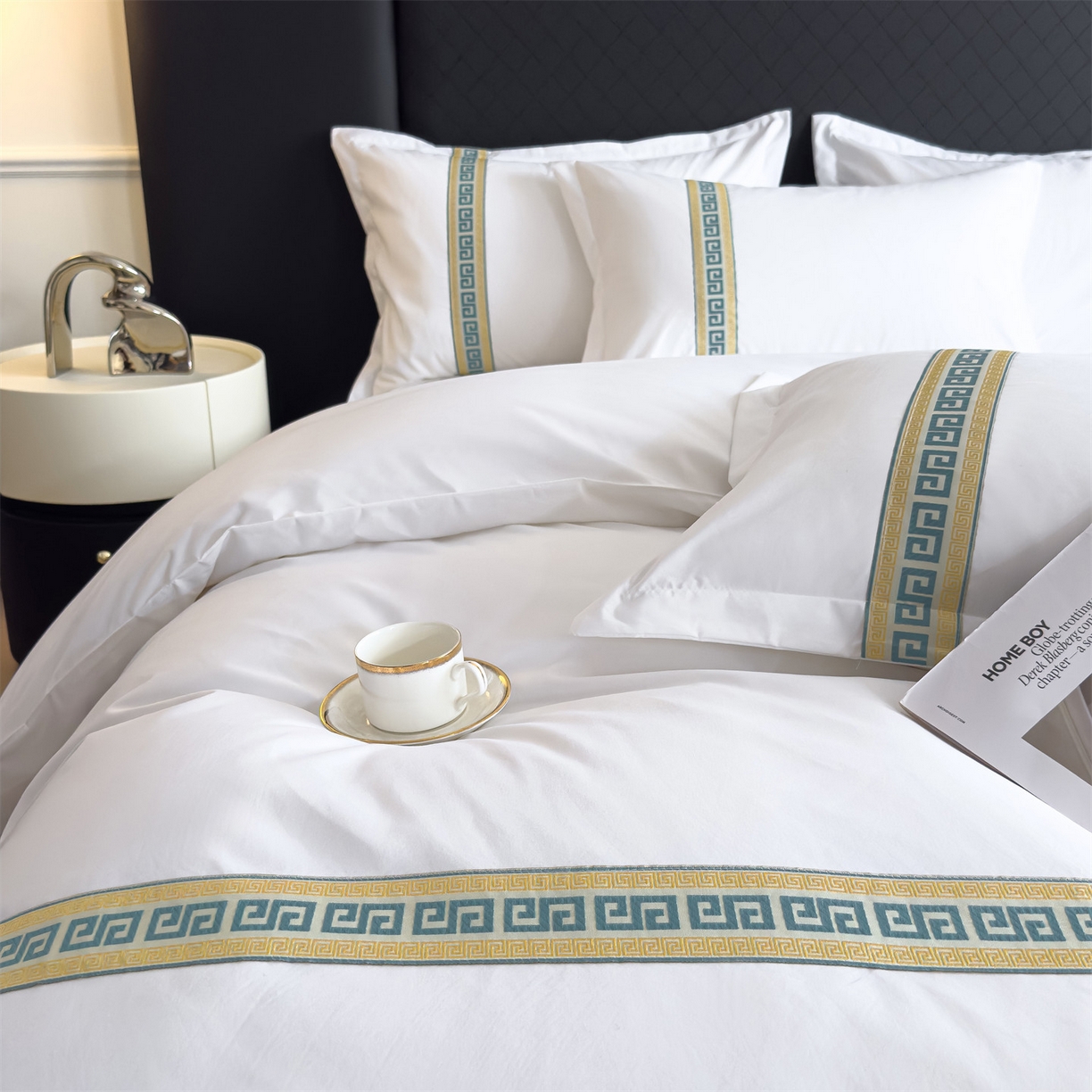 91家纺网 家纺一手货源 找家纺 梦庭帛美 2025新款酒店布草宾馆刺绣磨毛四件套 古典