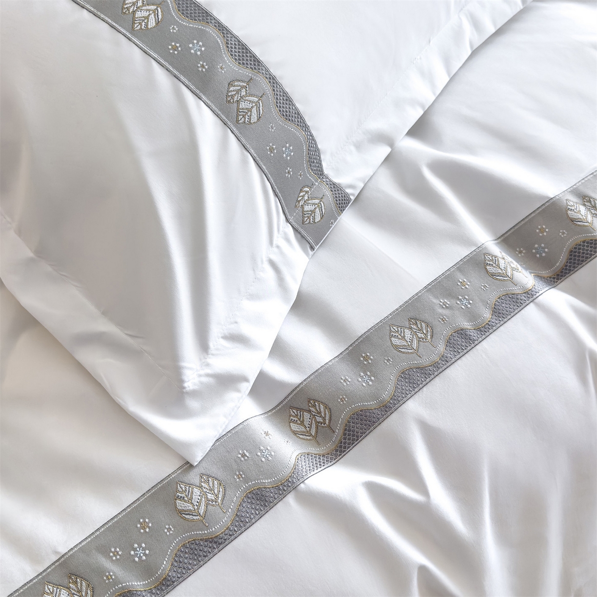 91家纺网 家纺一手货源 找家纺 梦庭帛美 2025新款酒店布草宾馆刺绣磨毛四件套 叶韵