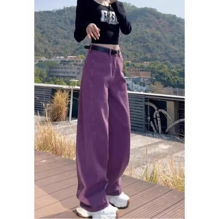 91家纺网 家纺一手货源 找家纺 （总）洛兰沙家居馆【只代发】【只代发】 2025新款只代发美式复古紫色阔腿牛仔裤女春秋新款大码胖mm百搭宽松显瘦直筒裤子17