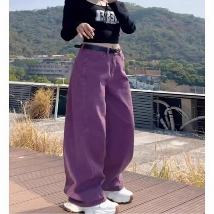 91家纺网 家纺一手货源 找家纺 （总）洛兰沙家居馆【只代发】【只代发】 2025新款只代发美式复古紫色阔腿牛仔裤女春秋新款大码胖mm百搭宽松显瘦直筒裤子17