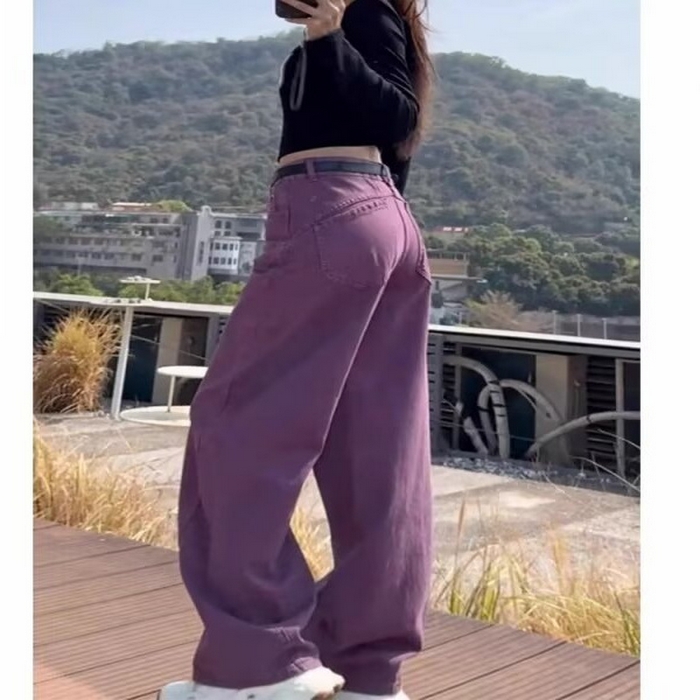 91家纺网 家纺一手货源 找家纺 （总）洛兰沙家居馆【只代发】【只代发】 2025新款只代发美式复古紫色阔腿牛仔裤女春秋新款大码胖mm百搭宽松显瘦直筒裤子17