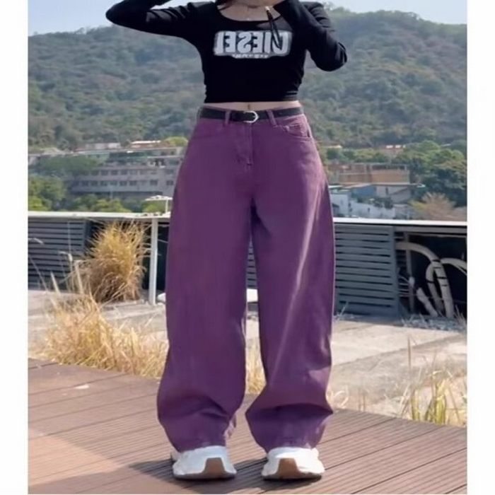 91家纺网 家纺一手货源 找家纺 （总）洛兰沙家居馆【只代发】【只代发】 2025新款只代发美式复古紫色阔腿牛仔裤女春秋新款大码胖mm百搭宽松显瘦直筒裤子17