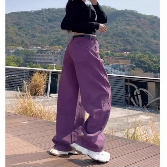 91家纺网 家纺一手货源 找家纺 （总）洛兰沙家居馆【只代发】【只代发】 2025新款只代发美式复古紫色阔腿牛仔裤女春秋新款大码胖mm百搭宽松显瘦直筒裤子17