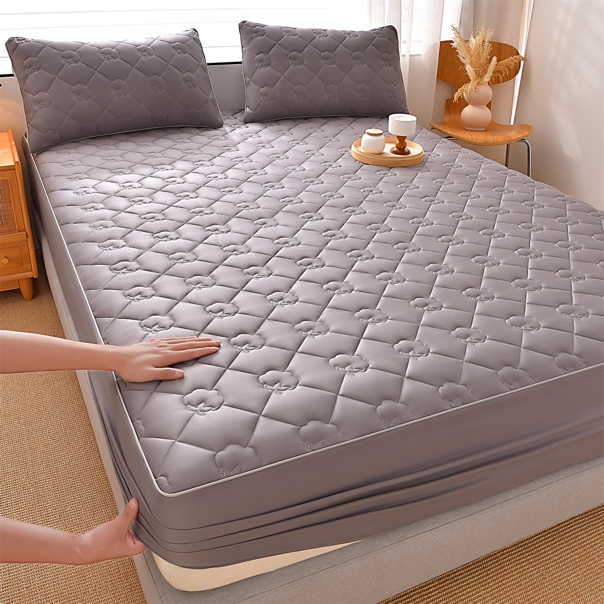 91家纺网 家纺一手货源 找家纺 （总）金鹰 2025新款全棉50S夹棉抗菌防螨床笠加厚床笠席梦思保护套