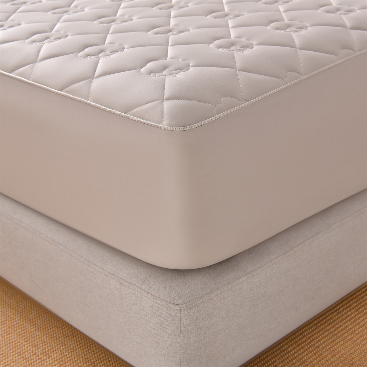 91家纺网 家纺一手货源 找家纺 金鹰 2025新款全棉50S夹棉抗菌防螨床笠加厚床笠席梦思保护套 灰色