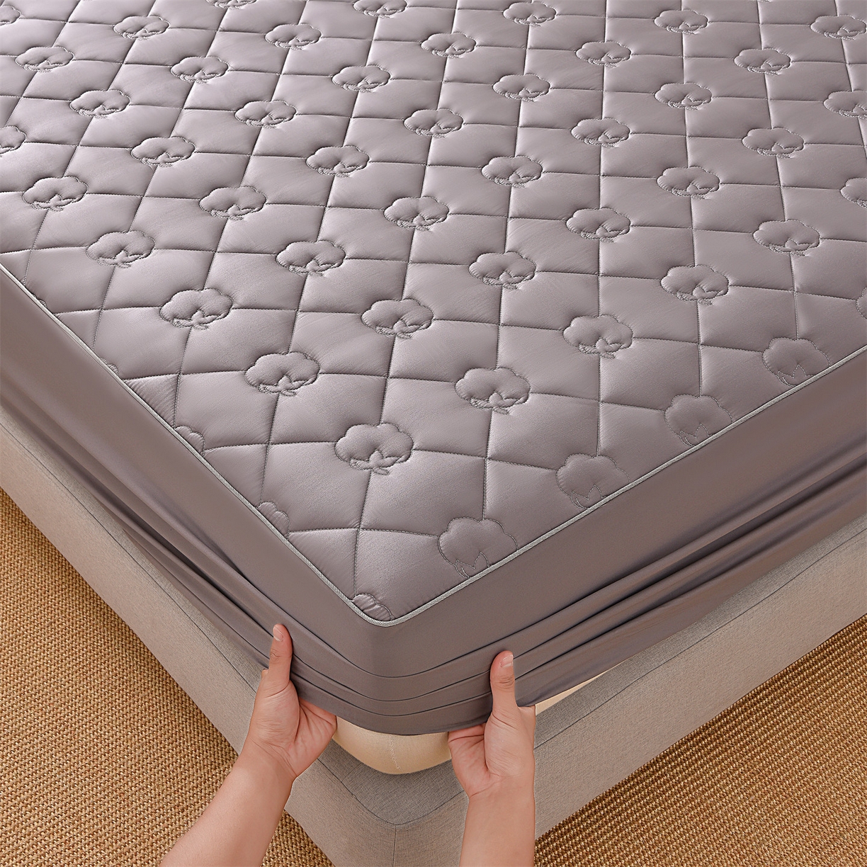 91家纺网 家纺一手货源 找家纺 （总）金鹰 2025新款全棉50S夹棉抗菌防螨床笠加厚床笠席梦思保护套