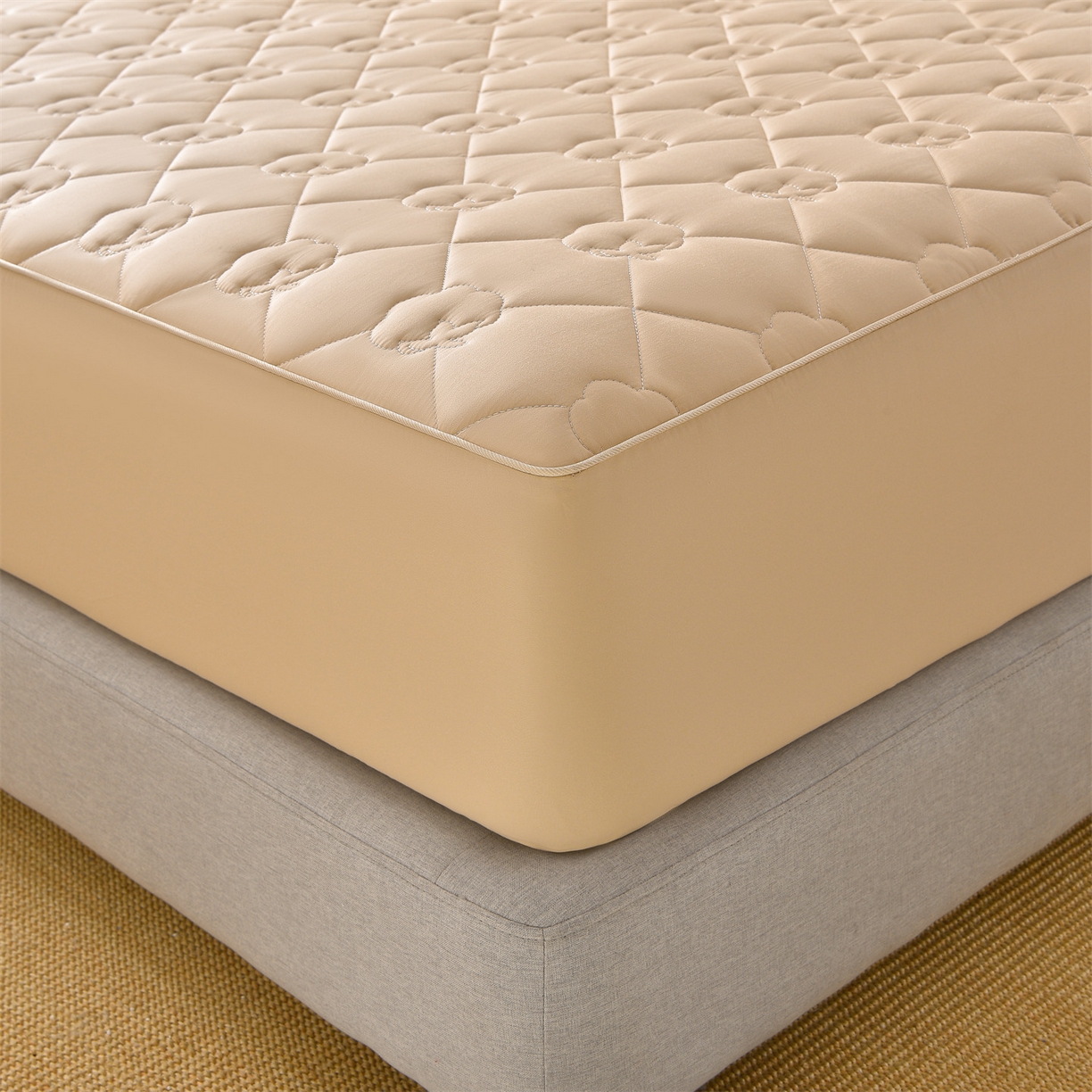 91家纺网 家纺一手货源 找家纺 金鹰 2025新款全棉50S夹棉抗菌防螨床笠加厚床笠席梦思保护套 卡其