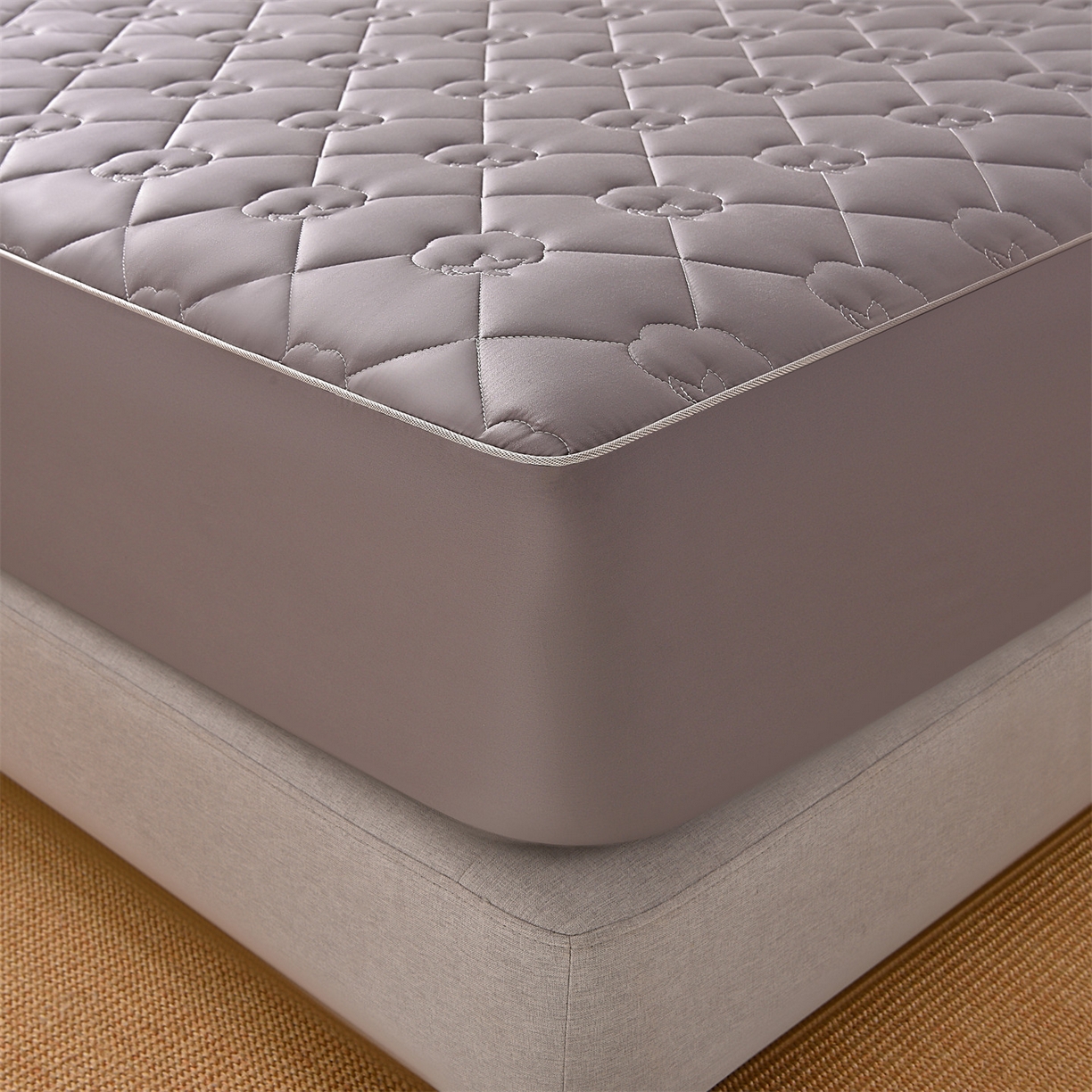 91家纺网 家纺一手货源 找家纺 金鹰 2025新款全棉50S夹棉抗菌防螨床笠加厚床笠席梦思保护套 高级灰