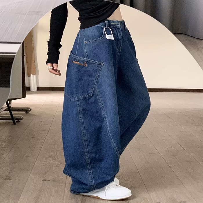 （总）洛兰沙家居馆【只代发】【只代发】 2025新款只代发美式复古街头设计感廓形弯刀牛仔裤女秋季宽松阔腿拖地长裤镰刀裤批发20