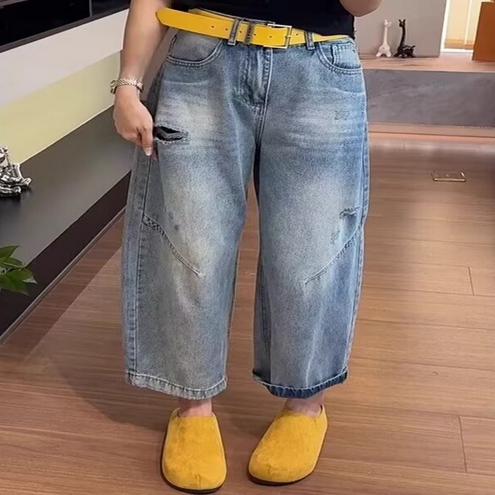 91家纺网 家纺一手货源 找家纺 （总）洛兰沙家居馆【只代发】【只代发】 2025新款只代发破洞九分哈伦牛仔裤女春季新款梨形身材薄款萝卜裤大码宽松阔腿裤批发21