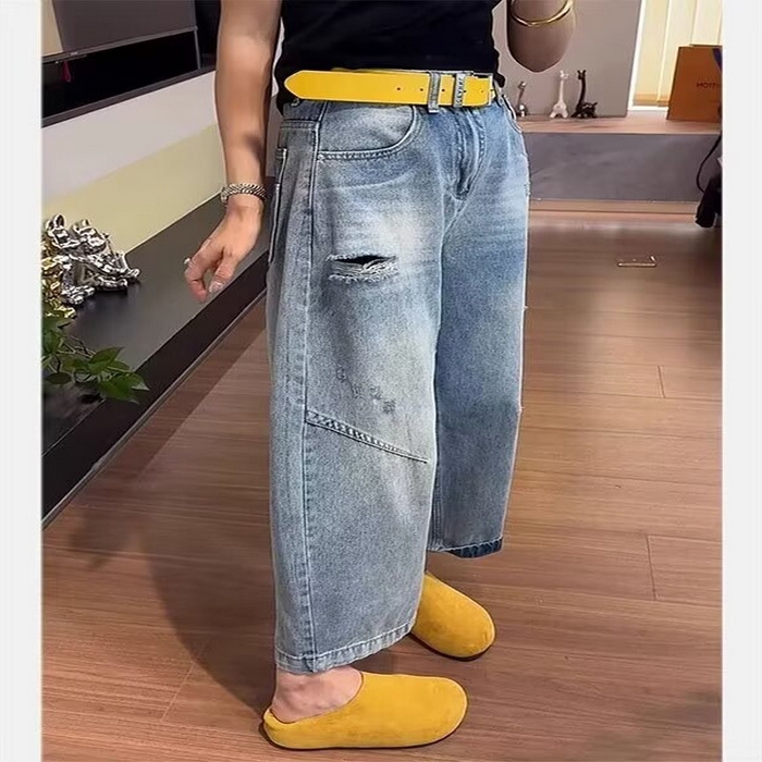 （总）洛兰沙家居馆【只代发】【只代发】 2025新款只代发破洞九分哈伦牛仔裤女春季新款梨形身材薄款萝卜裤大码宽松阔腿裤批发21