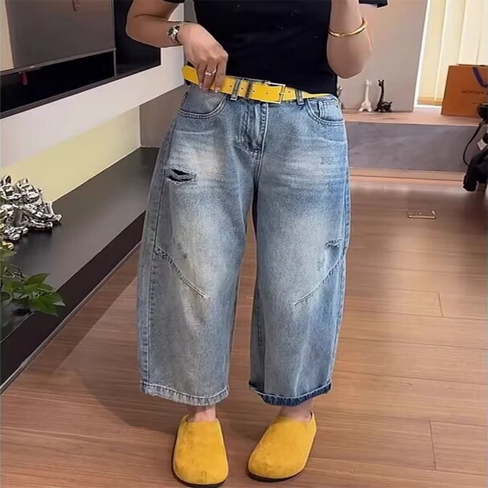 91家纺网 家纺一手货源 找家纺 （总）洛兰沙家居馆【只代发】【只代发】 2025新款只代发破洞九分哈伦牛仔裤女春季新款梨形身材薄款萝卜裤大码宽松阔腿裤批发21