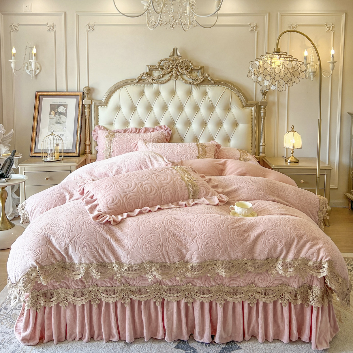 91家纺网 家纺一手货源 找家纺 恋尚 2025新款雕花牛奶绒罗曼蒂克系列四件套（控价290） 罗曼蒂克-蜜桃粉