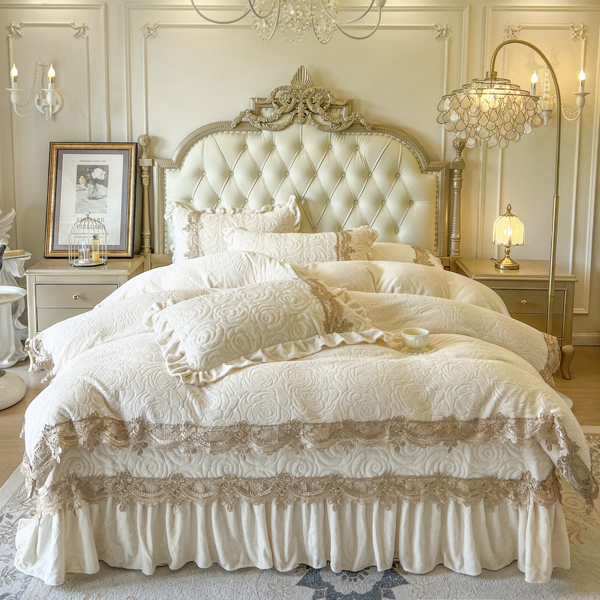 91家纺网 家纺一手货源 找家纺 恋尚 2025新款雕花牛奶绒罗曼蒂克系列四件套（控价290） 罗曼蒂克-奶油白