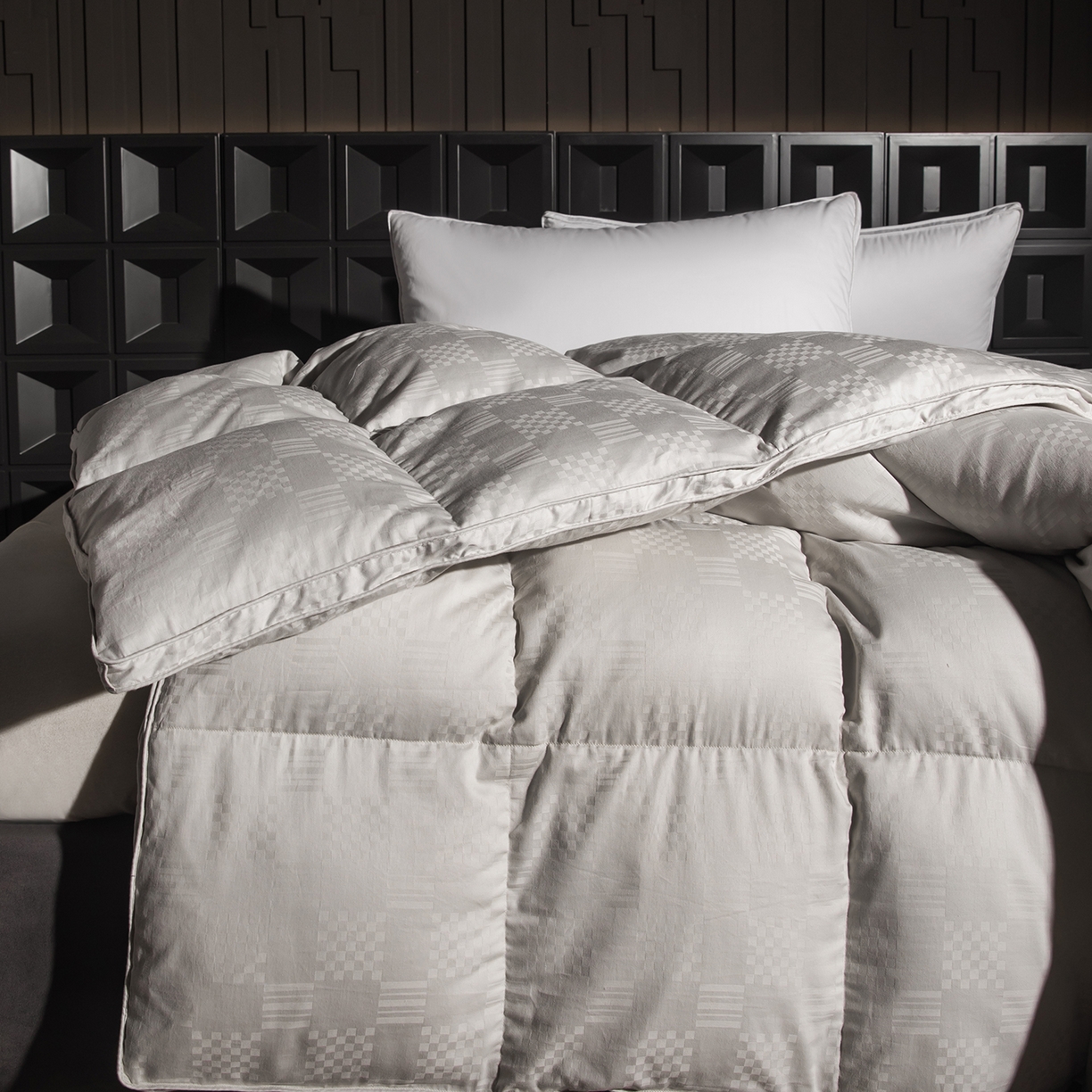 91家纺网 家纺一手货源 找家纺 华盛羽绒被壳 2025新款双层全棉提花羽绒被壳华夫格 华夫格灰