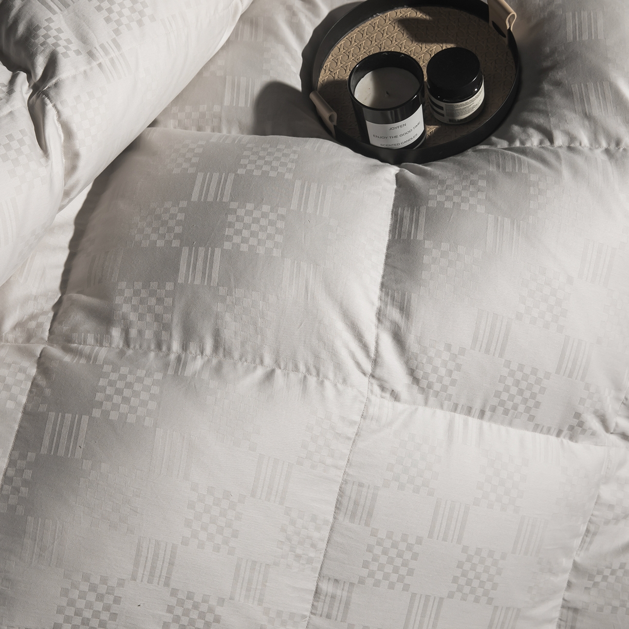 91家纺网 家纺一手货源 找家纺 华盛羽绒被壳 2025新款双层全棉提花羽绒被壳华夫格 华夫格灰