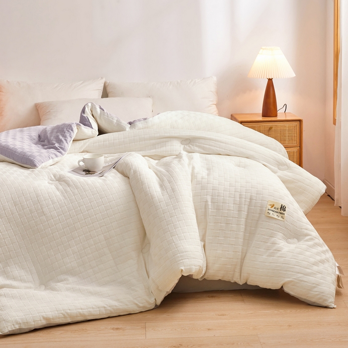 91家纺网 家纺一手货源 找家纺 小叮当家纺仓储工厂店 2025新款A类华夫格针织提花大豆冬被被子被芯 瑞丽-拼色-灰白色