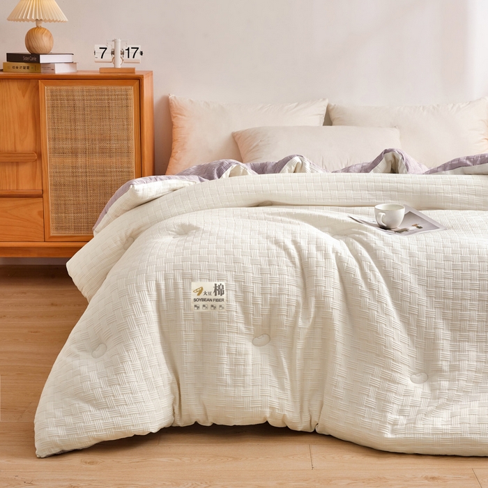 91家纺网 家纺一手货源 找家纺 小叮当家纺仓储工厂店 2025新款A类华夫格针织提花大豆冬被被子被芯 瑞丽-拼色-灰白色