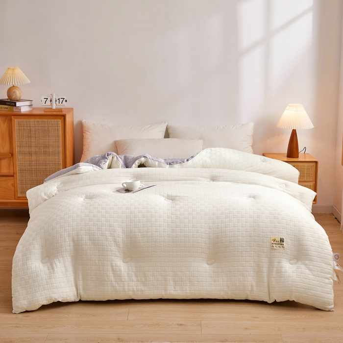 91家纺网 家纺一手货源 找家纺 小叮当家纺仓储工厂店 2025新款A类华夫格针织提花大豆冬被被子被芯 瑞丽-拼色-灰白色