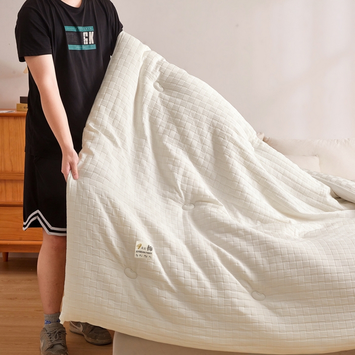 91家纺网 家纺一手货源 找家纺 小叮当家纺仓储工厂店 2025新款A类华夫格针织提花大豆冬被被子被芯 瑞丽-本白色