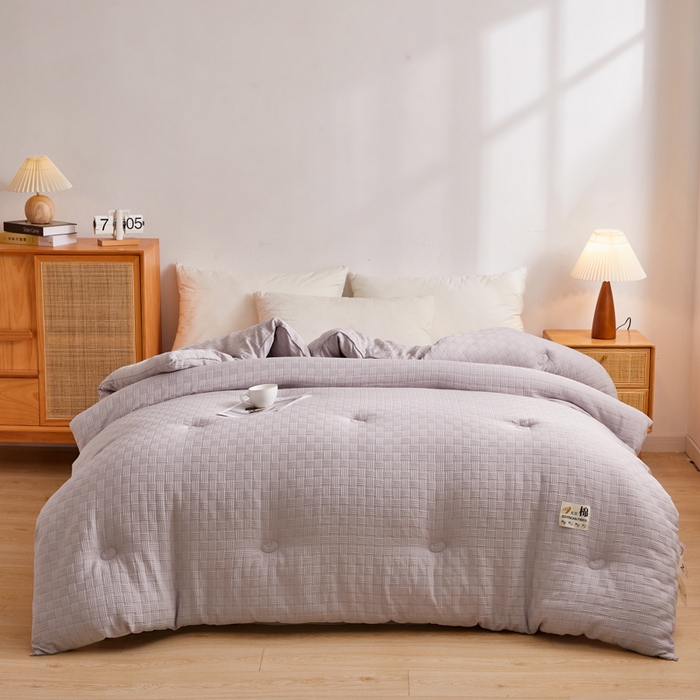 91家纺网 家纺一手货源 找家纺 小叮当家纺仓储工厂店 2025新款A类华夫格针织提花大豆冬被被子被芯 瑞丽-灰色