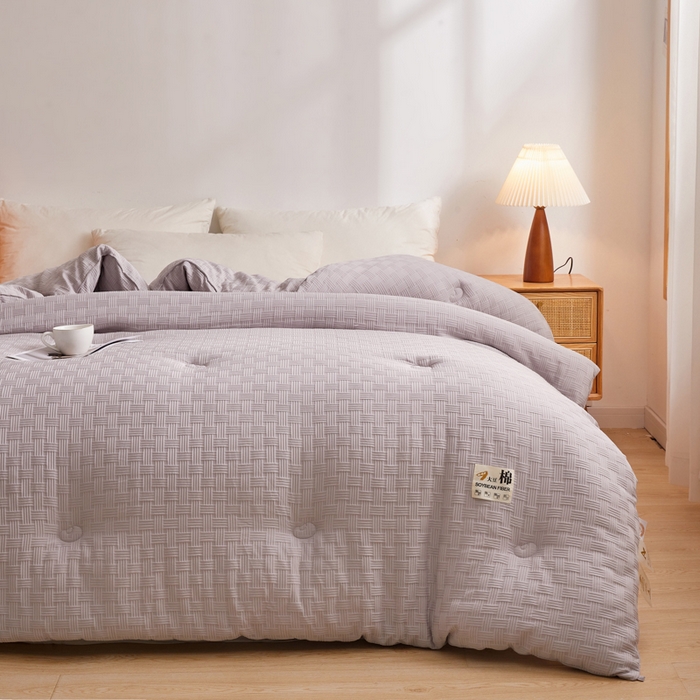 91家纺网 家纺一手货源 找家纺 小叮当家纺仓储工厂店 2025新款A类华夫格针织提花大豆冬被被子被芯 瑞丽-灰色