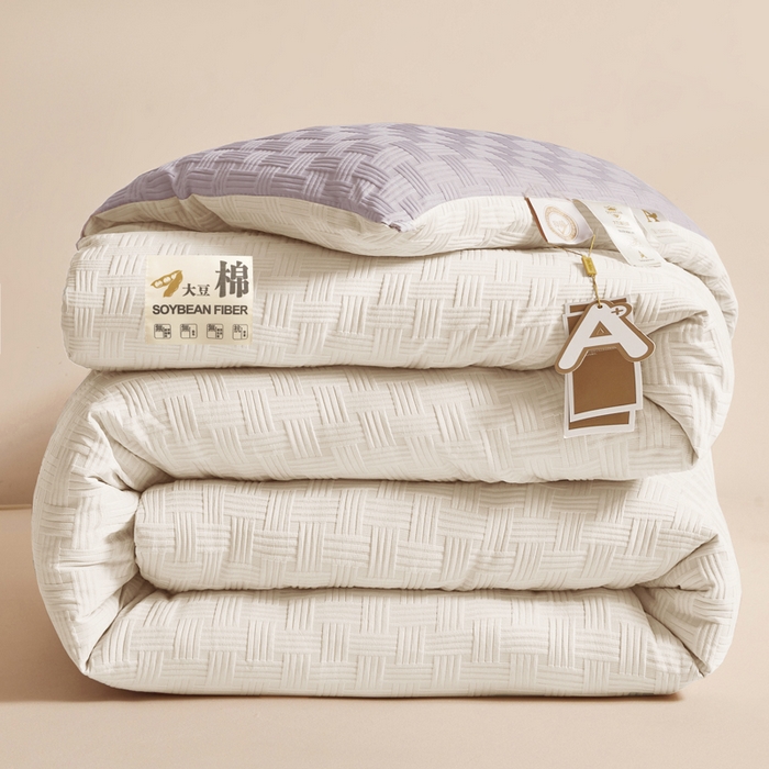 91家纺网 家纺一手货源 找家纺 小叮当家纺仓储工厂店 2025新款A类华夫格针织提花大豆冬被被子被芯 瑞丽-拼色-灰白色