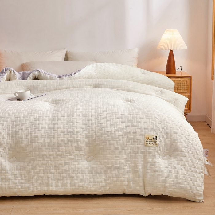 91家纺网 家纺一手货源 找家纺 小叮当家纺仓储工厂店 2025新款A类华夫格针织提花大豆冬被被子被芯 瑞丽-拼色-灰白色