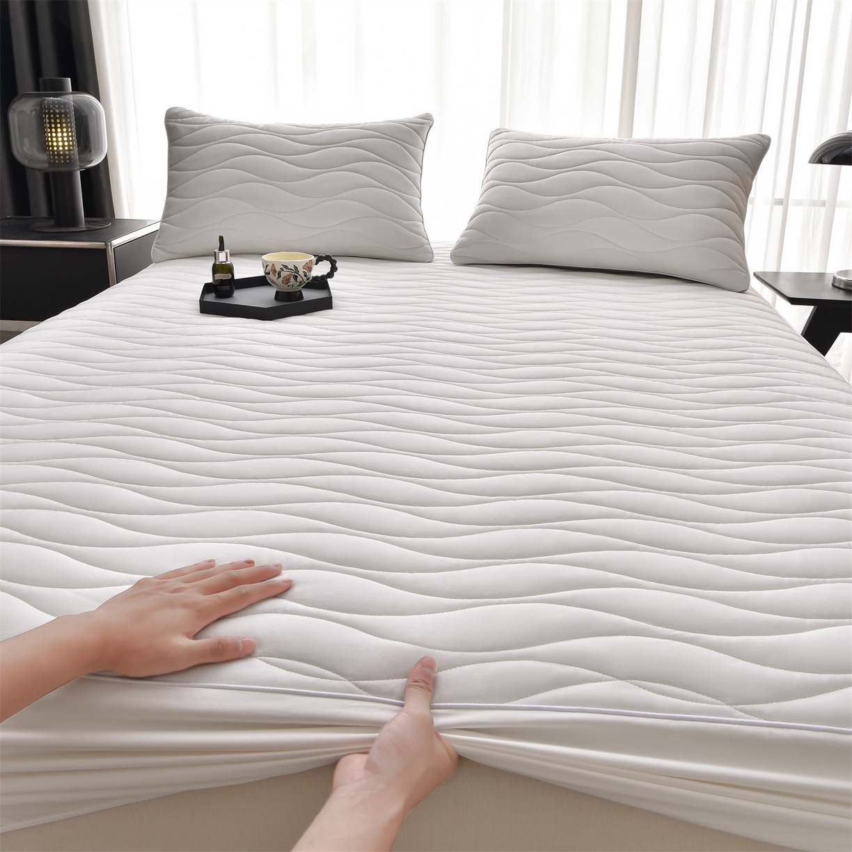 91家纺网 家纺一手货源 找家纺 （总）金鹰 2025新款全棉50S抗菌防螨夹棉防水床笠席梦思保护套床垫套