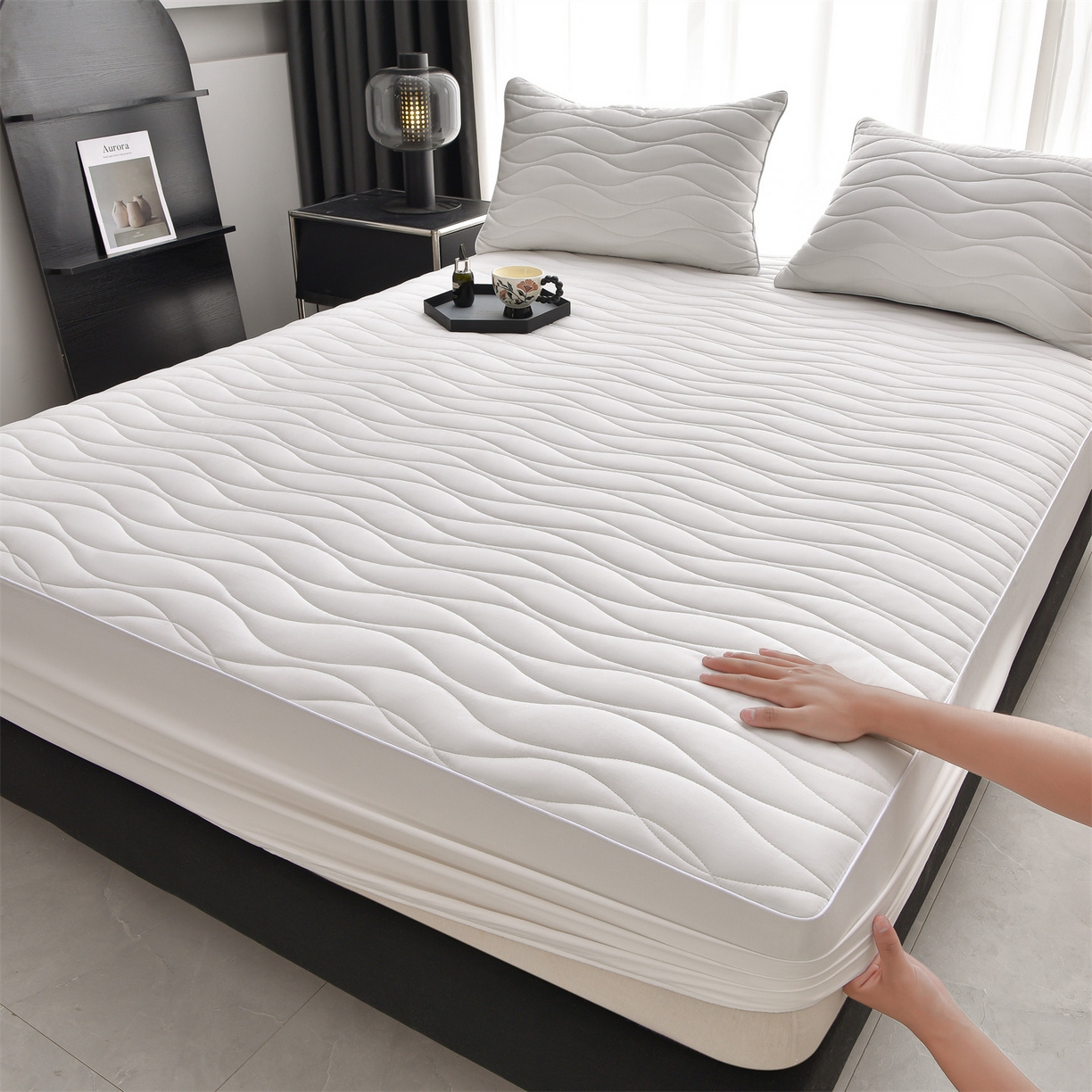 91家纺网 家纺一手货源 找家纺 （总）金鹰 2025新款全棉50S抗菌防螨夹棉防水床笠席梦思保护套床垫套