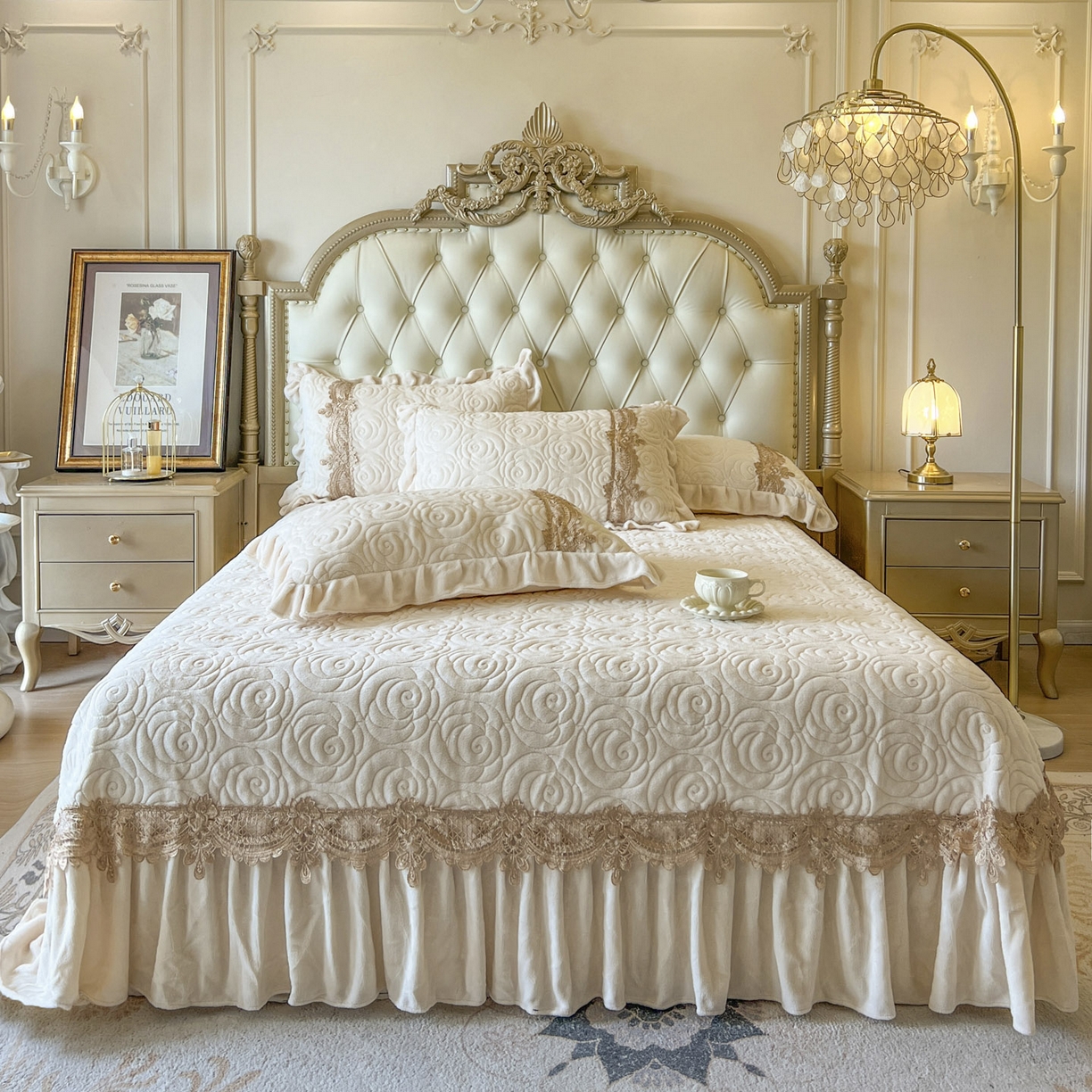 91家纺网 家纺一手货源 找家纺 恋尚 2025新款雕花牛奶绒罗曼蒂克系列四件套（控价290） 罗曼蒂克-奶油白