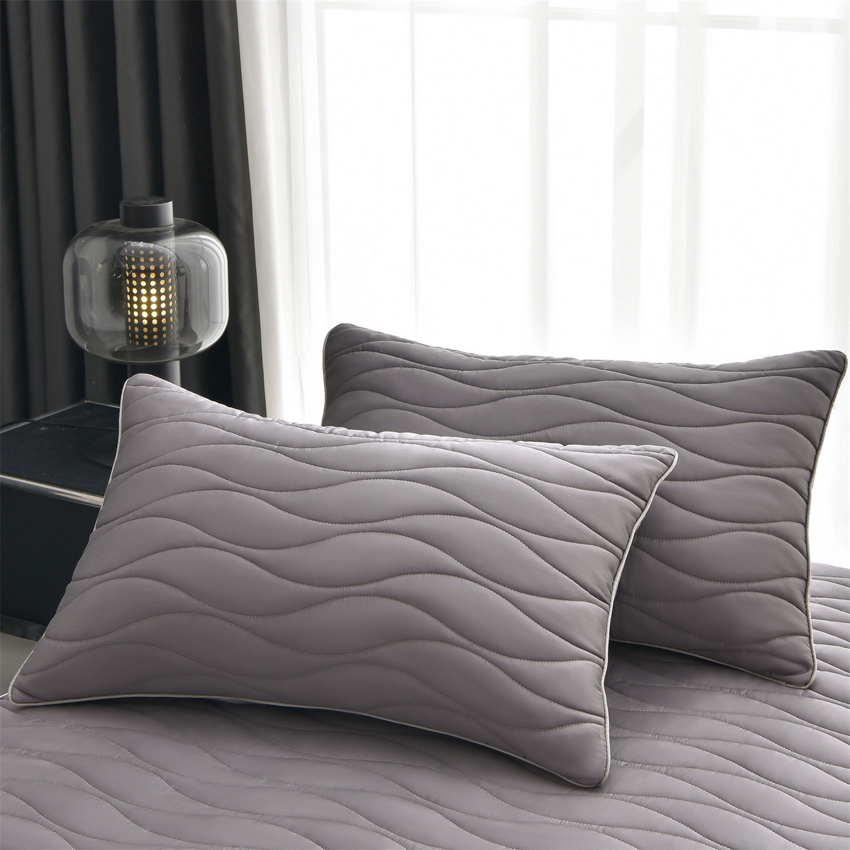 91家纺网 家纺一手货源 找家纺 金鹰 2025新款全棉50S抗菌防螨夹棉防水床笠席梦思保护套床垫套 波浪纹-深色