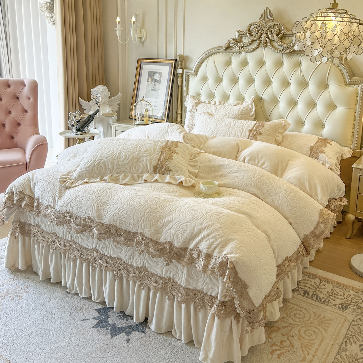 91家纺网 家纺一手货源 找家纺 恋尚 2025新款雕花牛奶绒罗曼蒂克系列四件套（控价290） 罗曼蒂克-奶油白