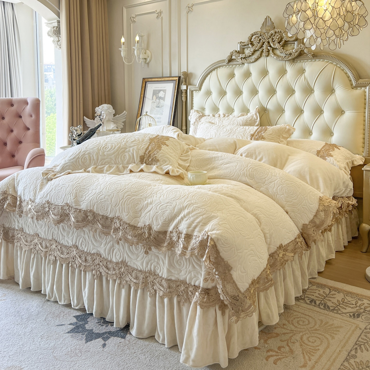 91家纺网 家纺一手货源 找家纺 恋尚 2025新款雕花牛奶绒罗曼蒂克系列四件套（控价290） 罗曼蒂克-奶油白