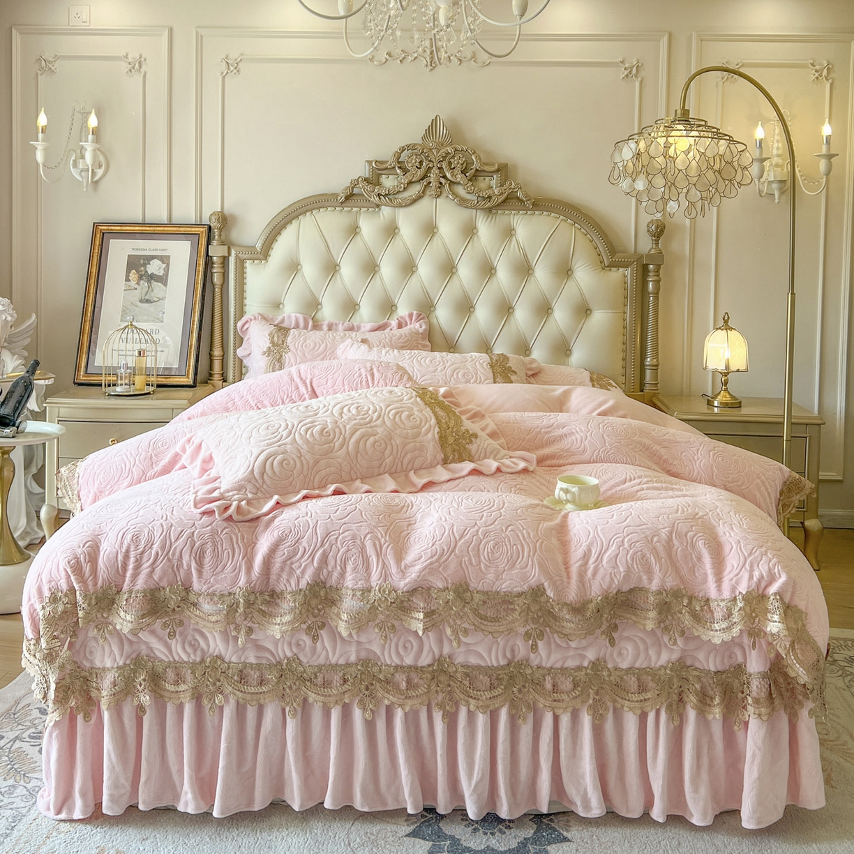 恋尚 2025新款雕花牛奶绒罗曼蒂克系列四件套（控价290） 罗曼蒂克-清新粉