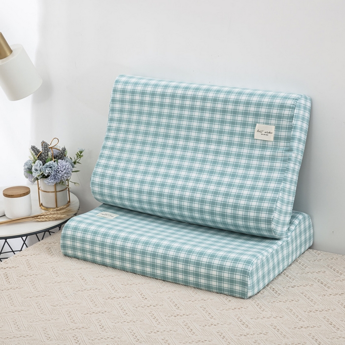 91家纺网 家纺一手货源 找家纺 大黄蜂家居家纺 2025新款纯棉水洗棉乳胶枕套 清新蓝