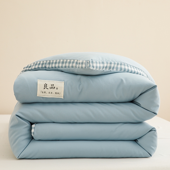 91家纺网 家纺一手货源 找家纺 小叮当家纺仓储工厂店 2025新款无印风水洗磨毛立体大豆纤维被被子被芯 棋盘格-浅蓝【A类母婴级 大豆纤维】