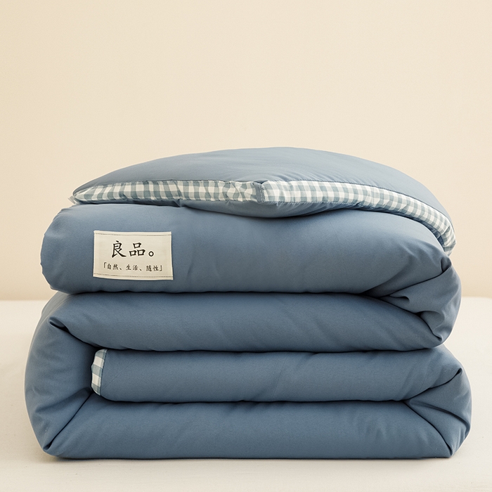 91家纺网 家纺一手货源 找家纺 小叮当家纺仓储工厂店 2025新款无印风水洗磨毛立体大豆纤维被被子被芯 棋盘格-牛仔蓝【A类母婴级 大豆纤维】