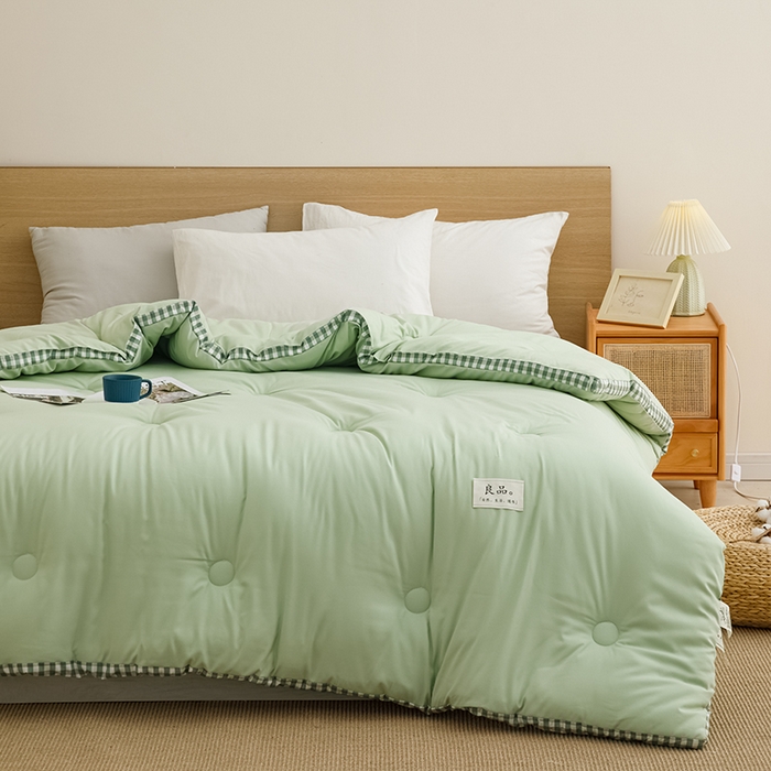 91家纺网 家纺一手货源 找家纺 小叮当家纺仓储工厂店 2025新款无印风水洗磨毛立体大豆纤维被被子被芯 棋盘格-浅绿【A类母婴级 大豆纤维】