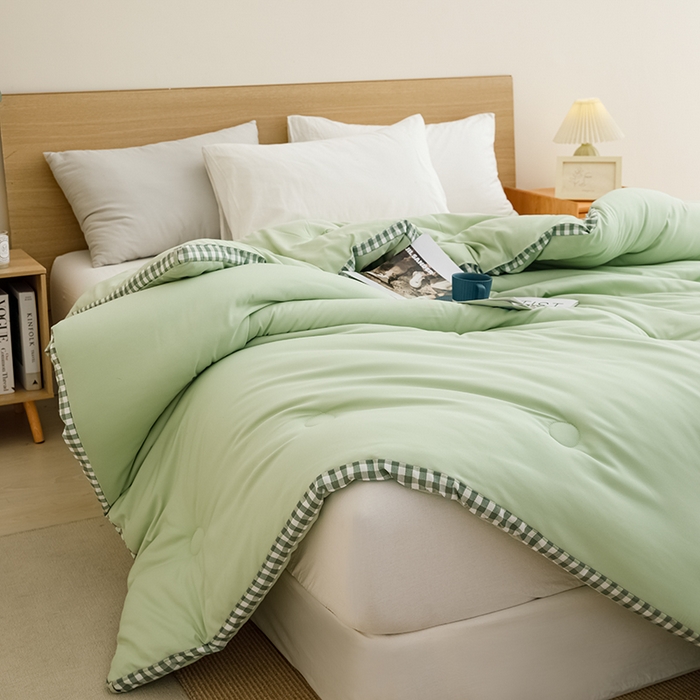 91家纺网 家纺一手货源 找家纺 小叮当家纺仓储工厂店 2025新款无印风水洗磨毛立体大豆纤维被被子被芯 棋盘格-浅绿【A类母婴级 大豆纤维】