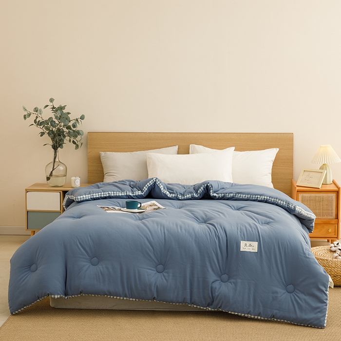 91家纺网 家纺一手货源 找家纺 小叮当家纺仓储工厂店 2025新款无印风水洗磨毛立体大豆纤维被被子被芯 棋盘格-牛仔蓝【A类母婴级 大豆纤维】