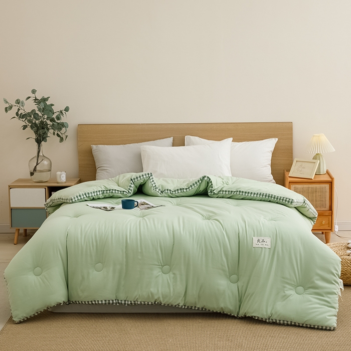 91家纺网 家纺一手货源 找家纺 小叮当家纺仓储工厂店 2025新款无印风水洗磨毛立体大豆纤维被被子被芯 棋盘格-浅绿【A类母婴级 大豆纤维】